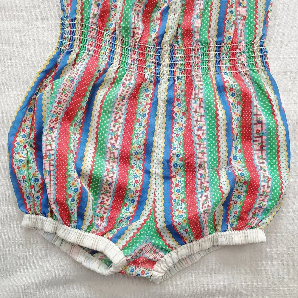 Vintage 70s Striped Pattern Romper kids 9/10 *flaw - Picture 3 of 10